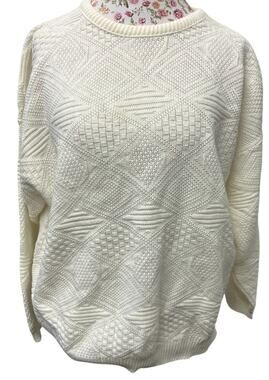 🤍 Adele Knitwear Vintage  Women M Cream Textured Sweater – Made in USA